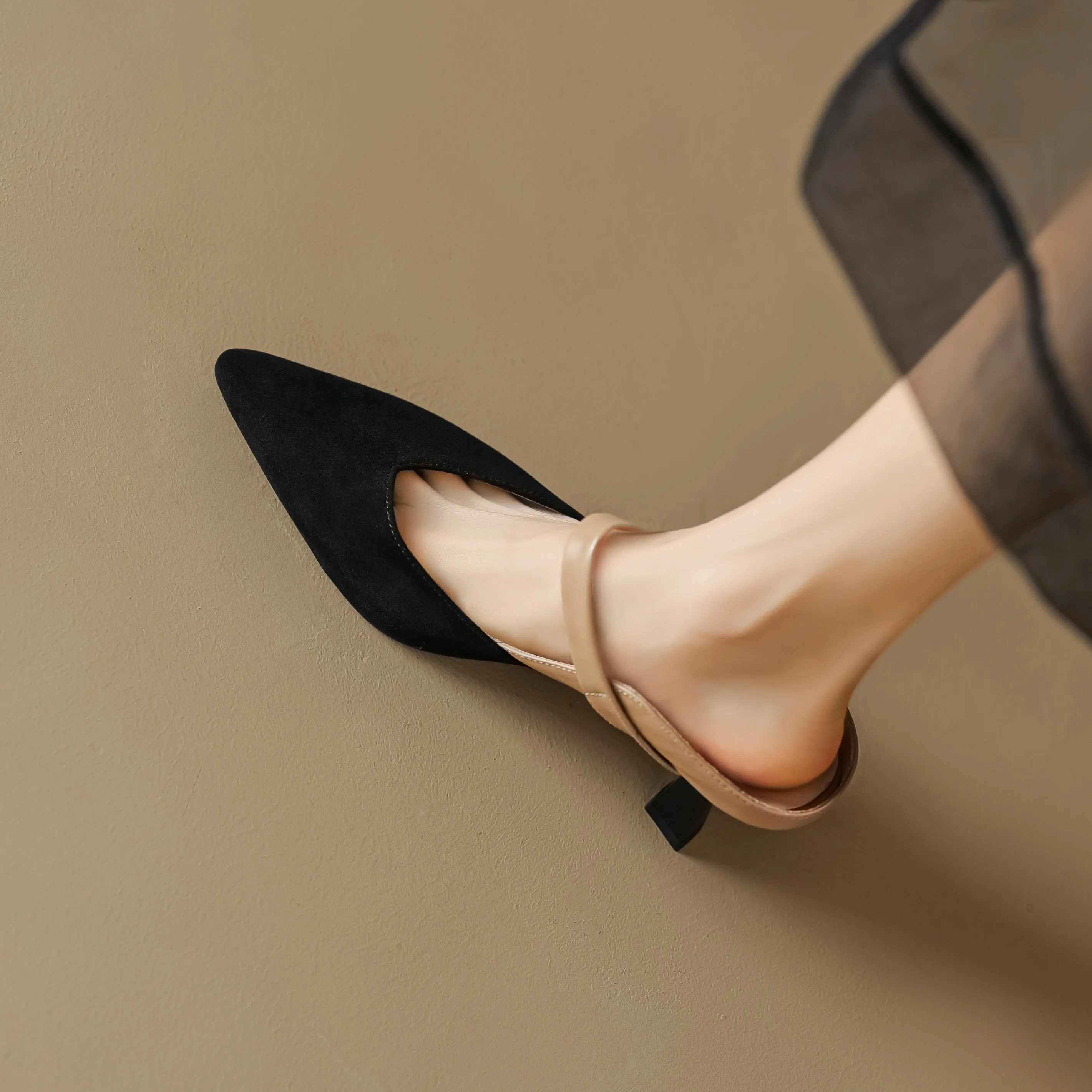 Women's Handmade Leather Pointed Toe High Heel Stiletto Mule Shoes