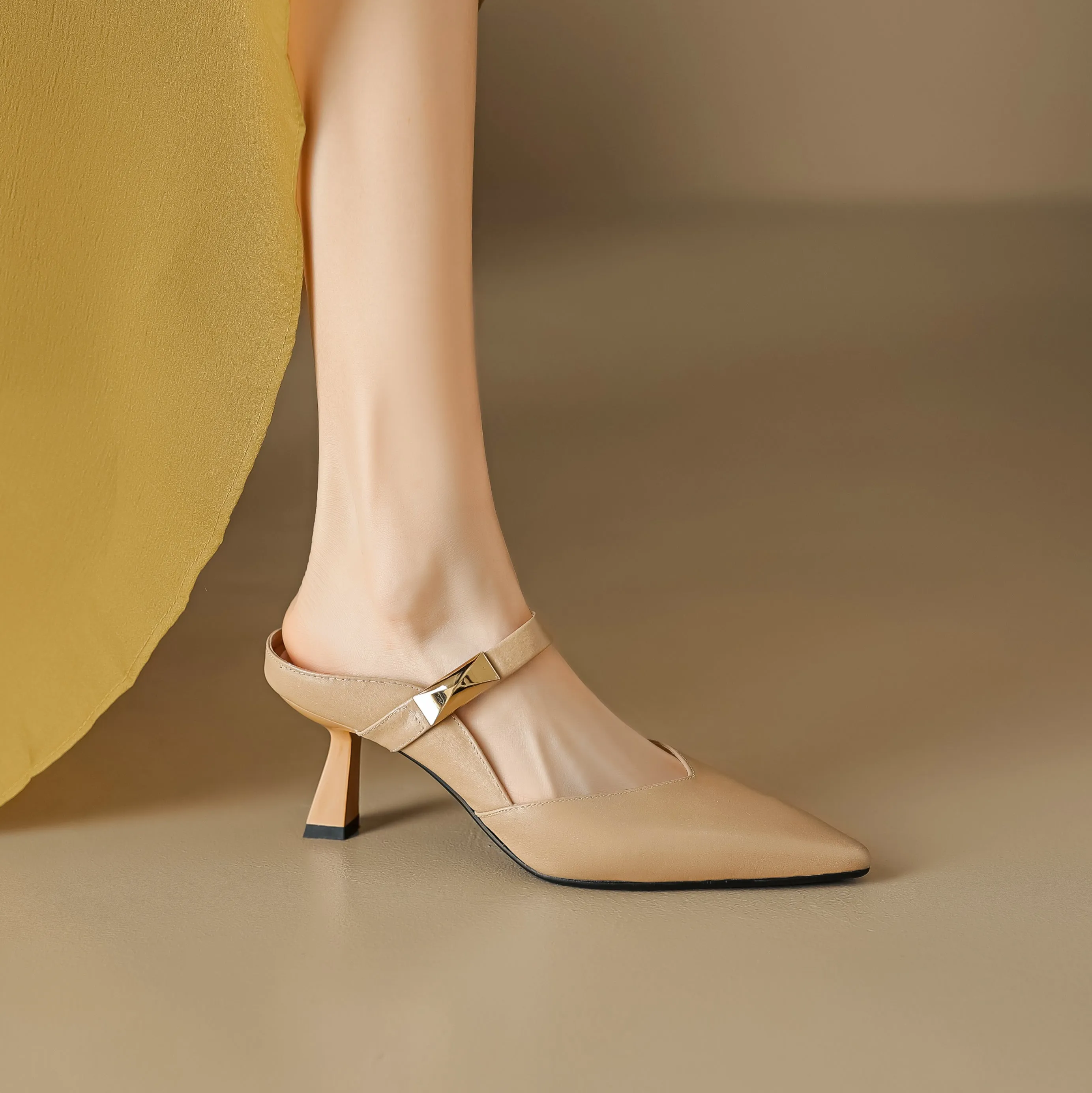 Women's Handmade Leather Pointed Toe High Heel Stiletto Mule Shoes