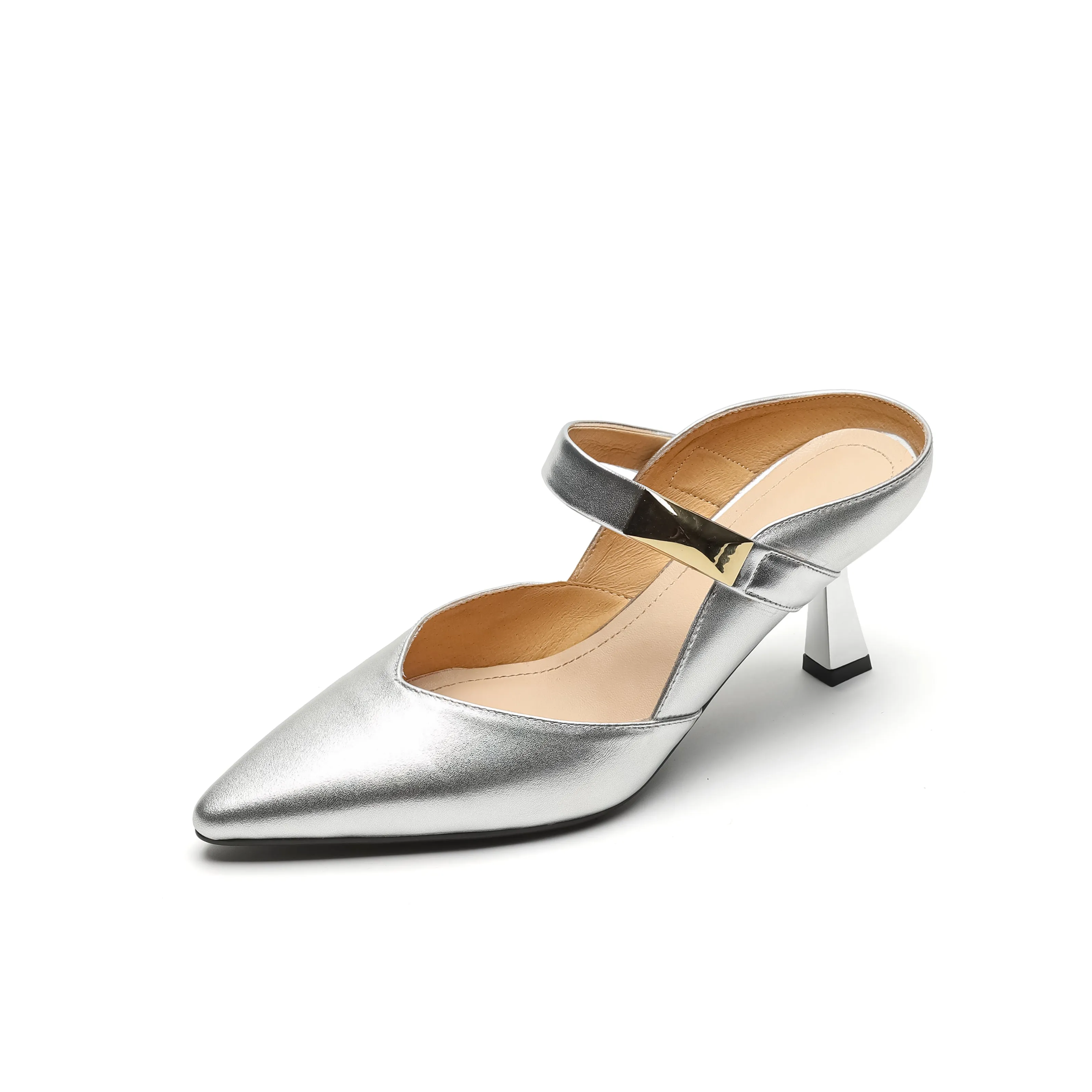 Women's Handmade Leather Pointed Toe High Heel Stiletto Mule Shoes