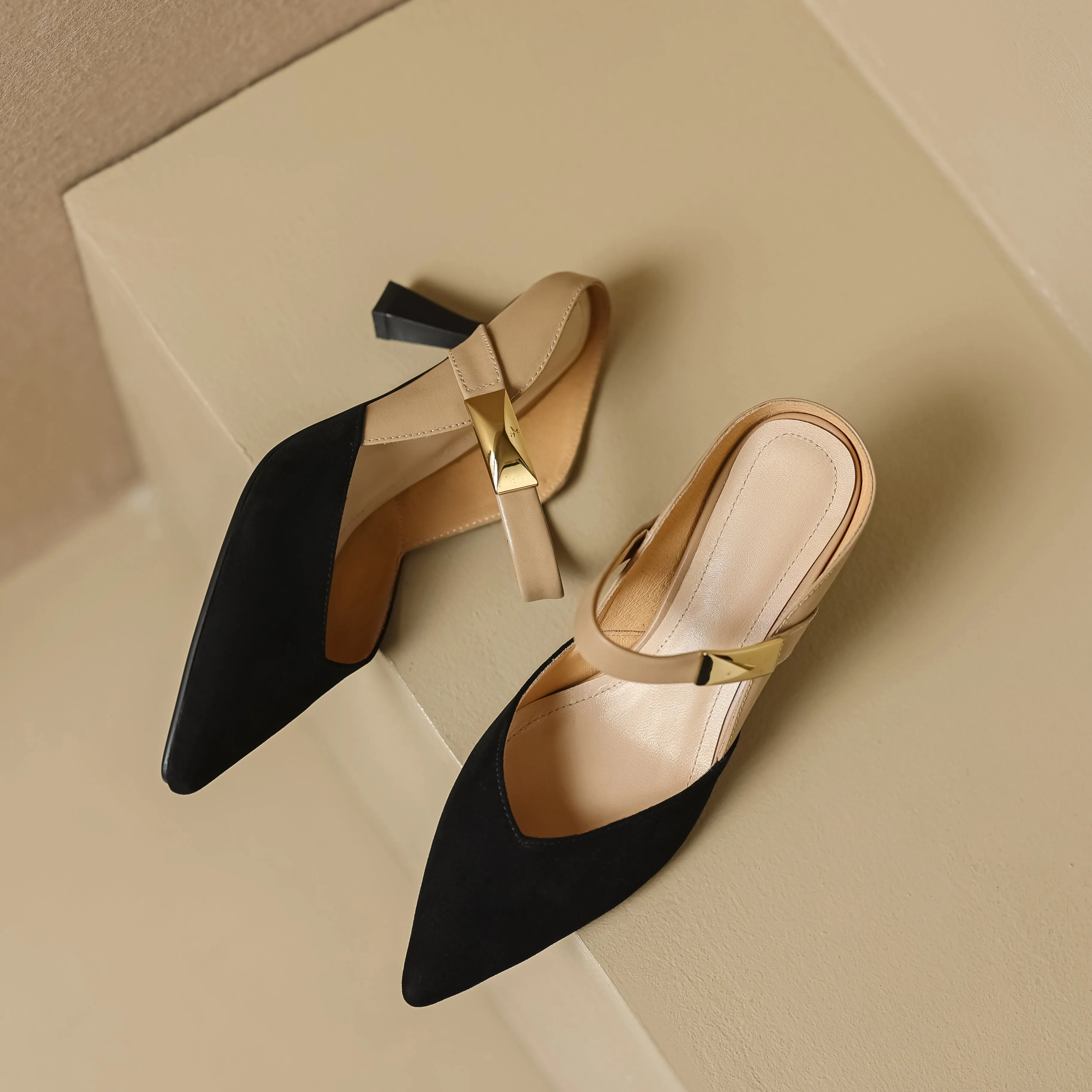 Women's Handmade Leather Pointed Toe High Heel Stiletto Mule Shoes