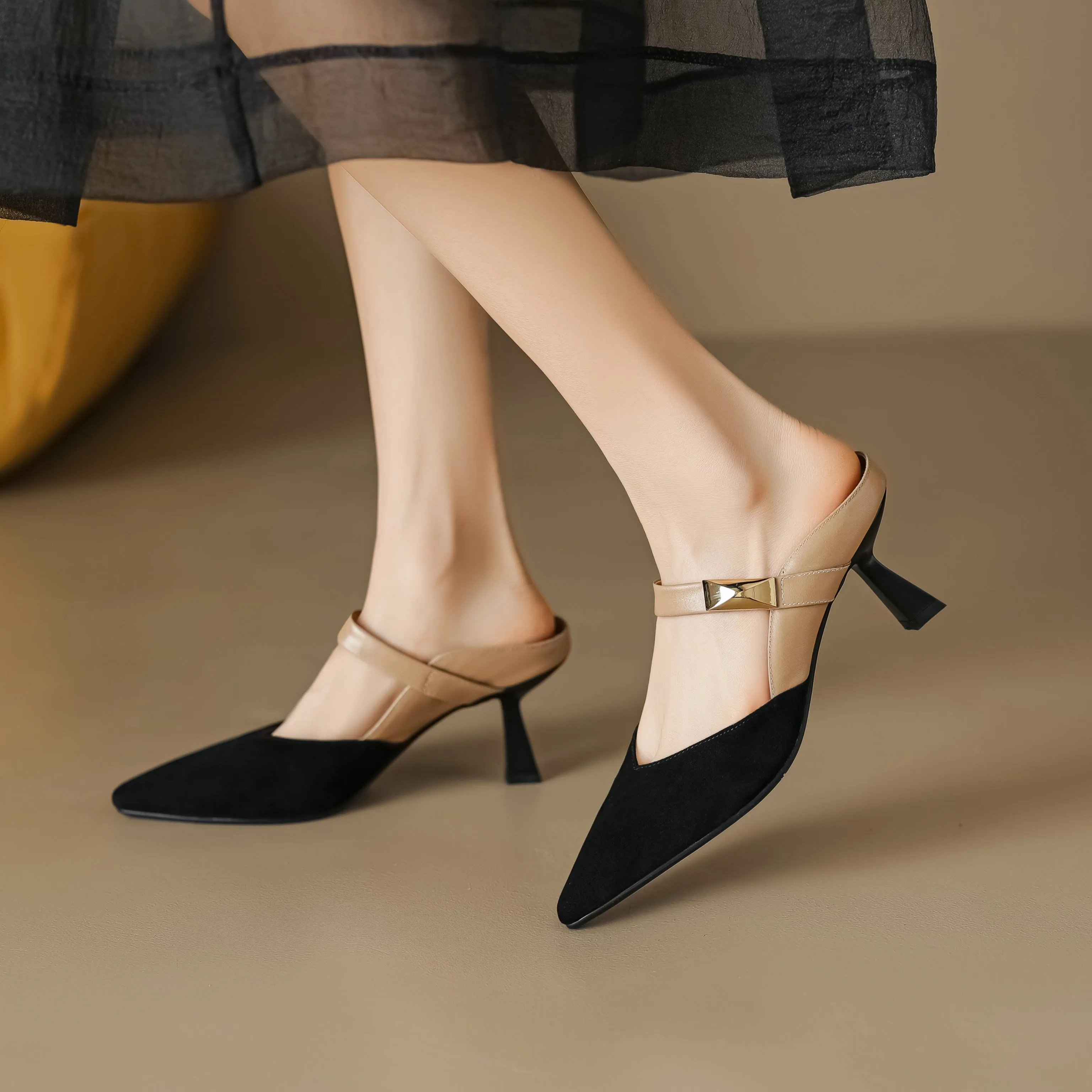 Women's Handmade Leather Pointed Toe High Heel Stiletto Mule Shoes