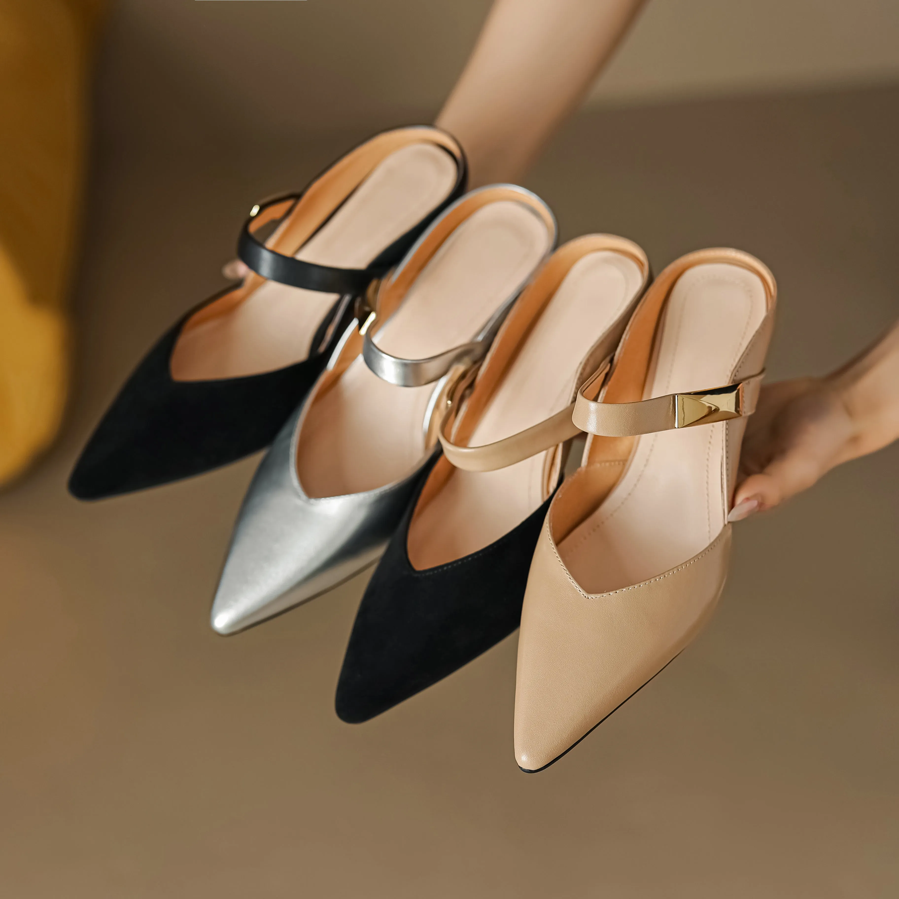 Women's Handmade Leather Pointed Toe High Heel Stiletto Mule Shoes