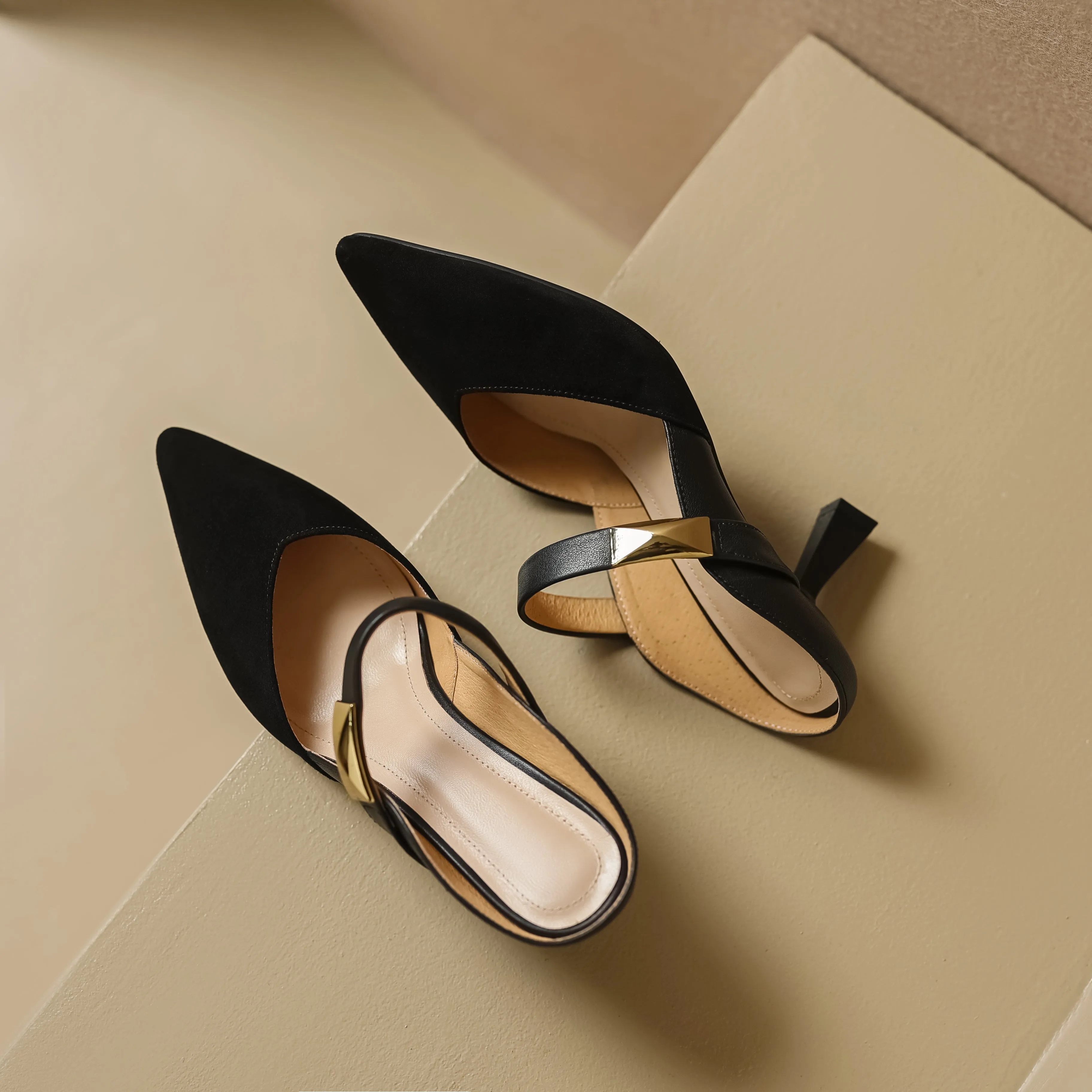 Women's Handmade Leather Pointed Toe High Heel Stiletto Mule Shoes