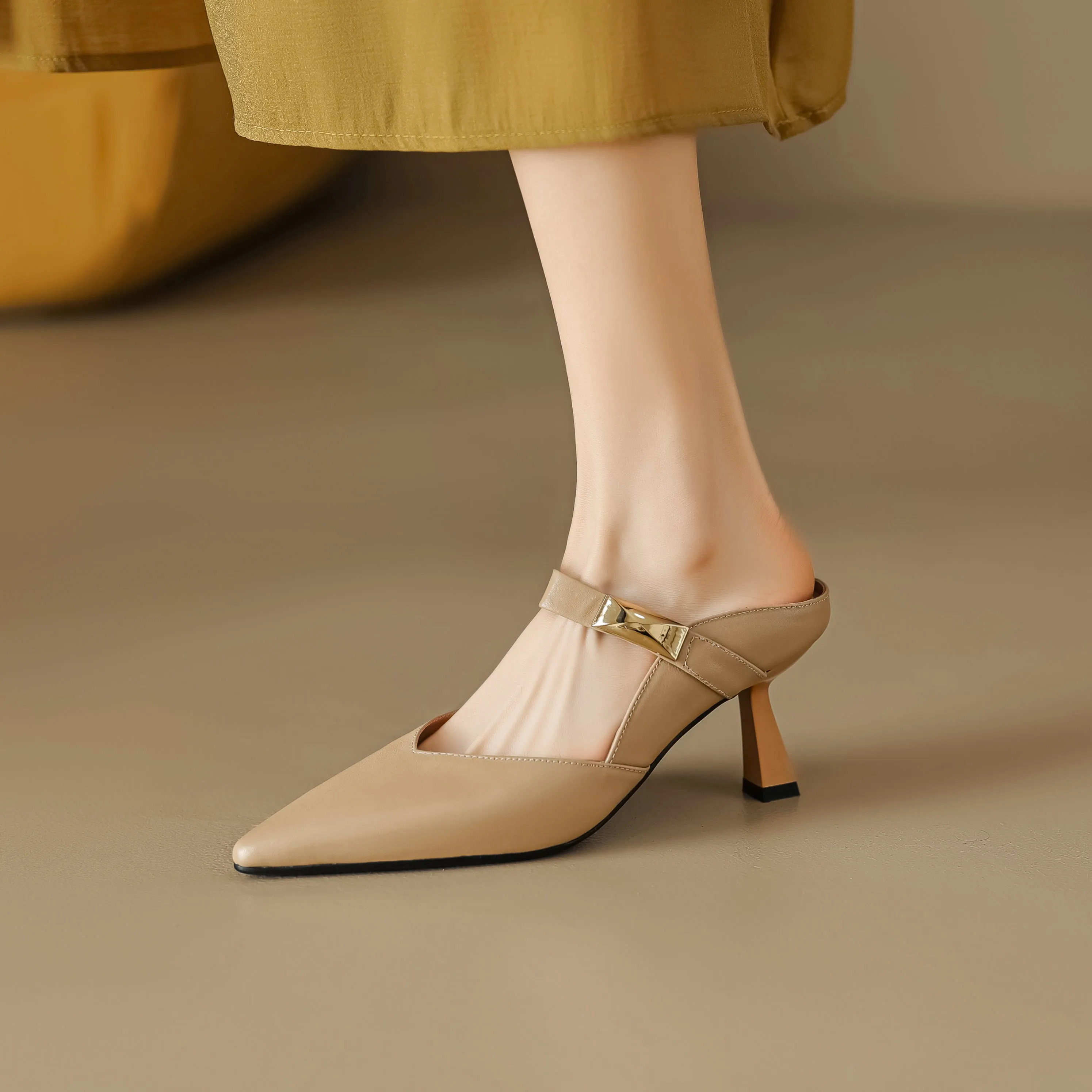 Women's Handmade Leather Pointed Toe High Heel Stiletto Mule Shoes