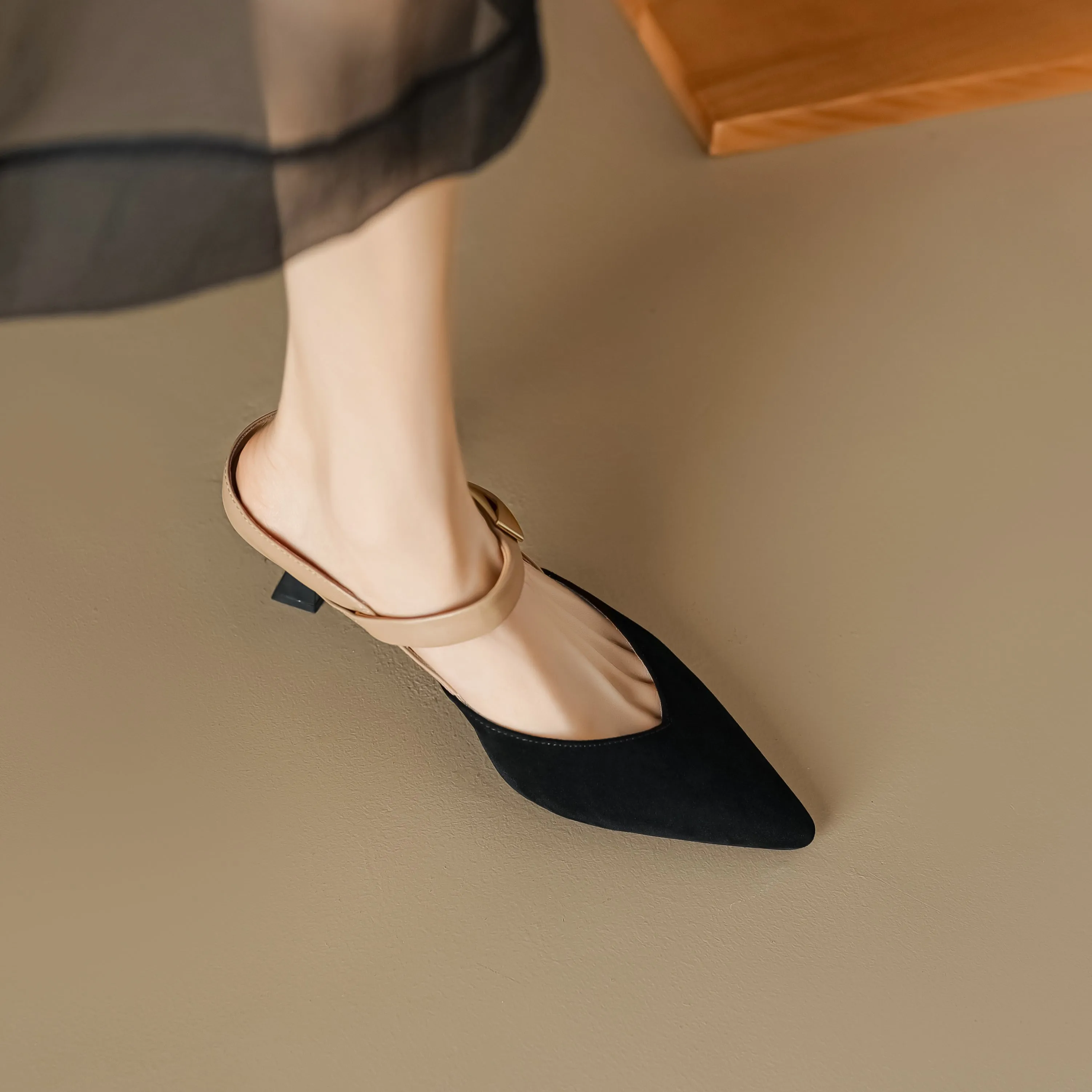Women's Handmade Leather Pointed Toe High Heel Stiletto Mule Shoes