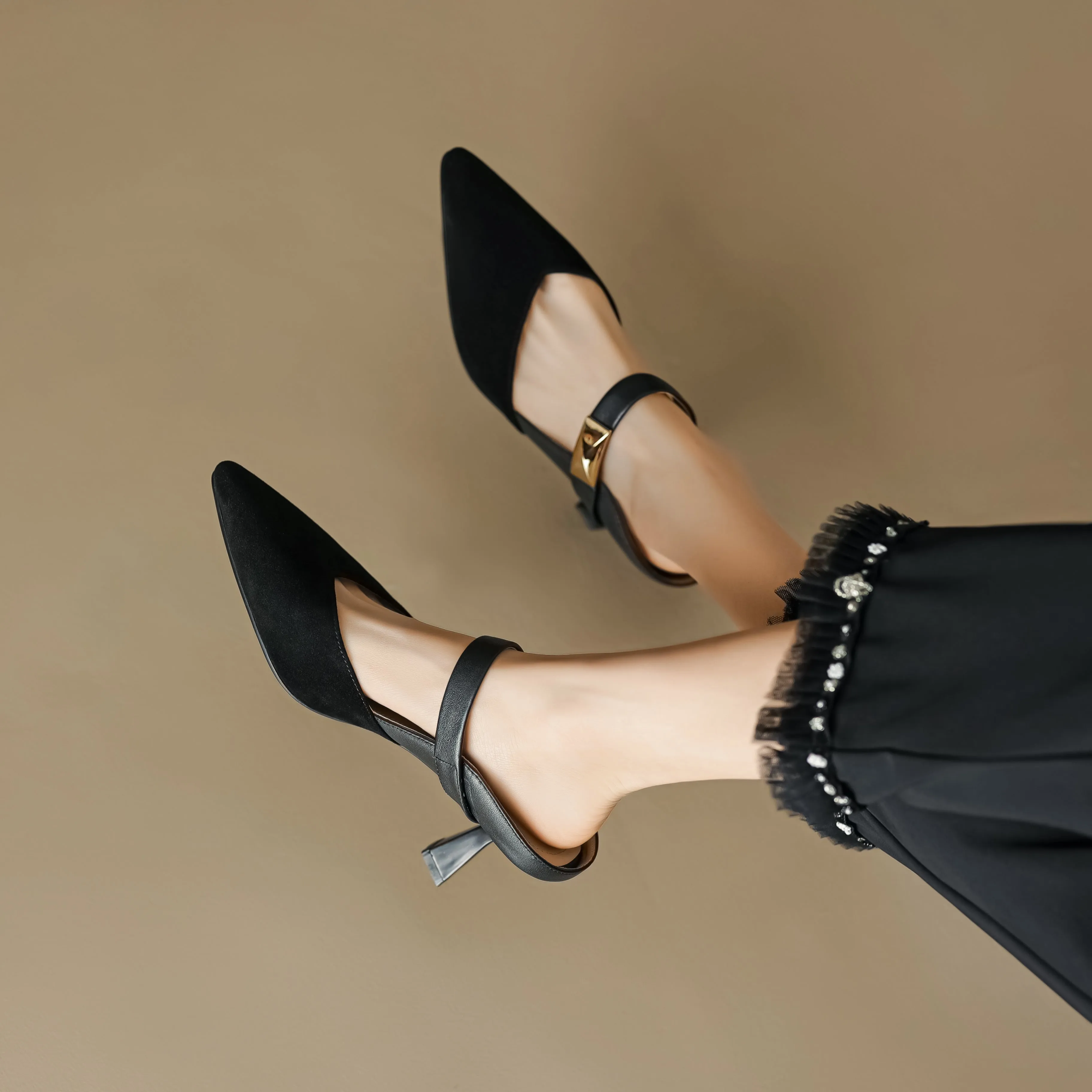 Women's Handmade Leather Pointed Toe High Heel Stiletto Mule Shoes