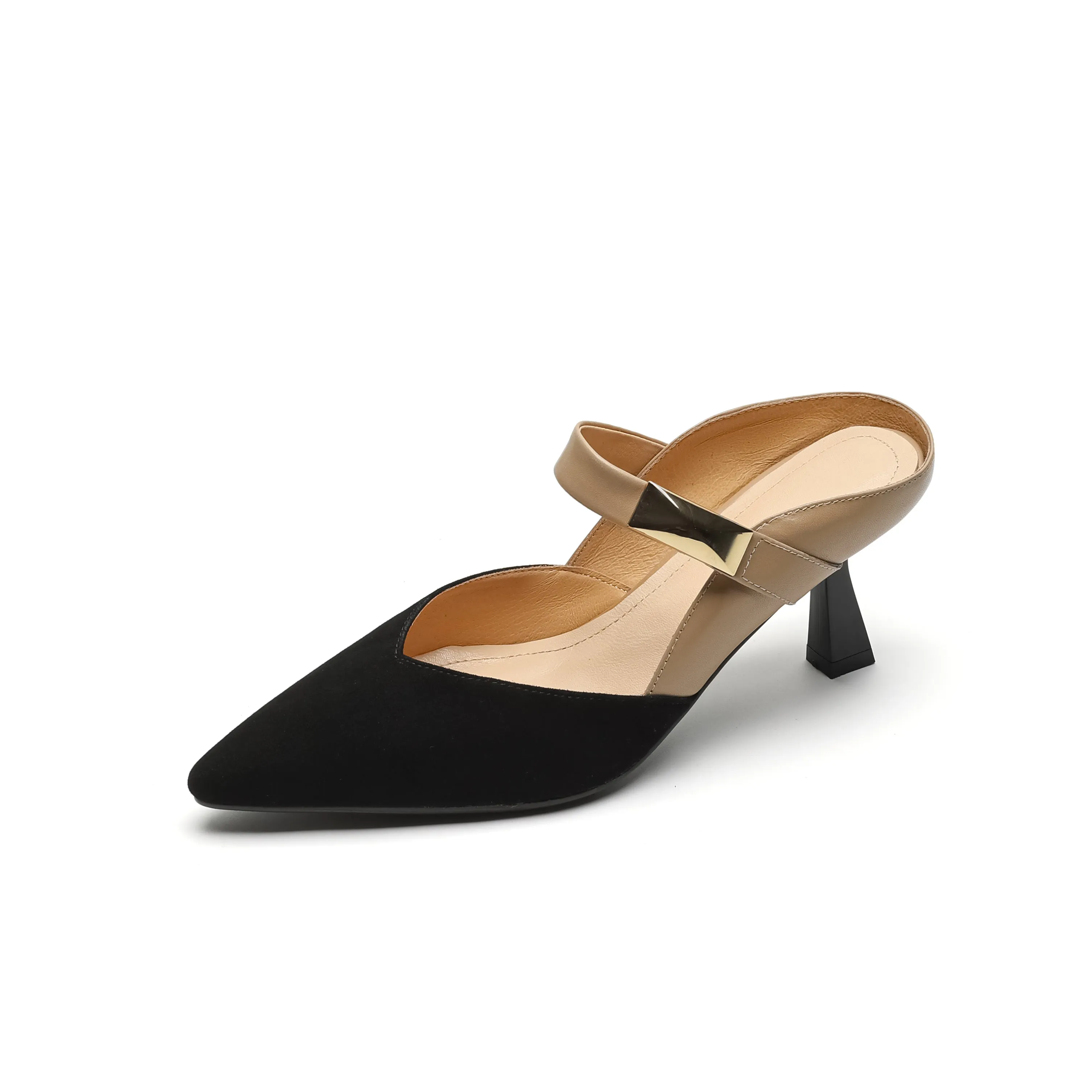 Women's Handmade Leather Pointed Toe High Heel Stiletto Mule Shoes