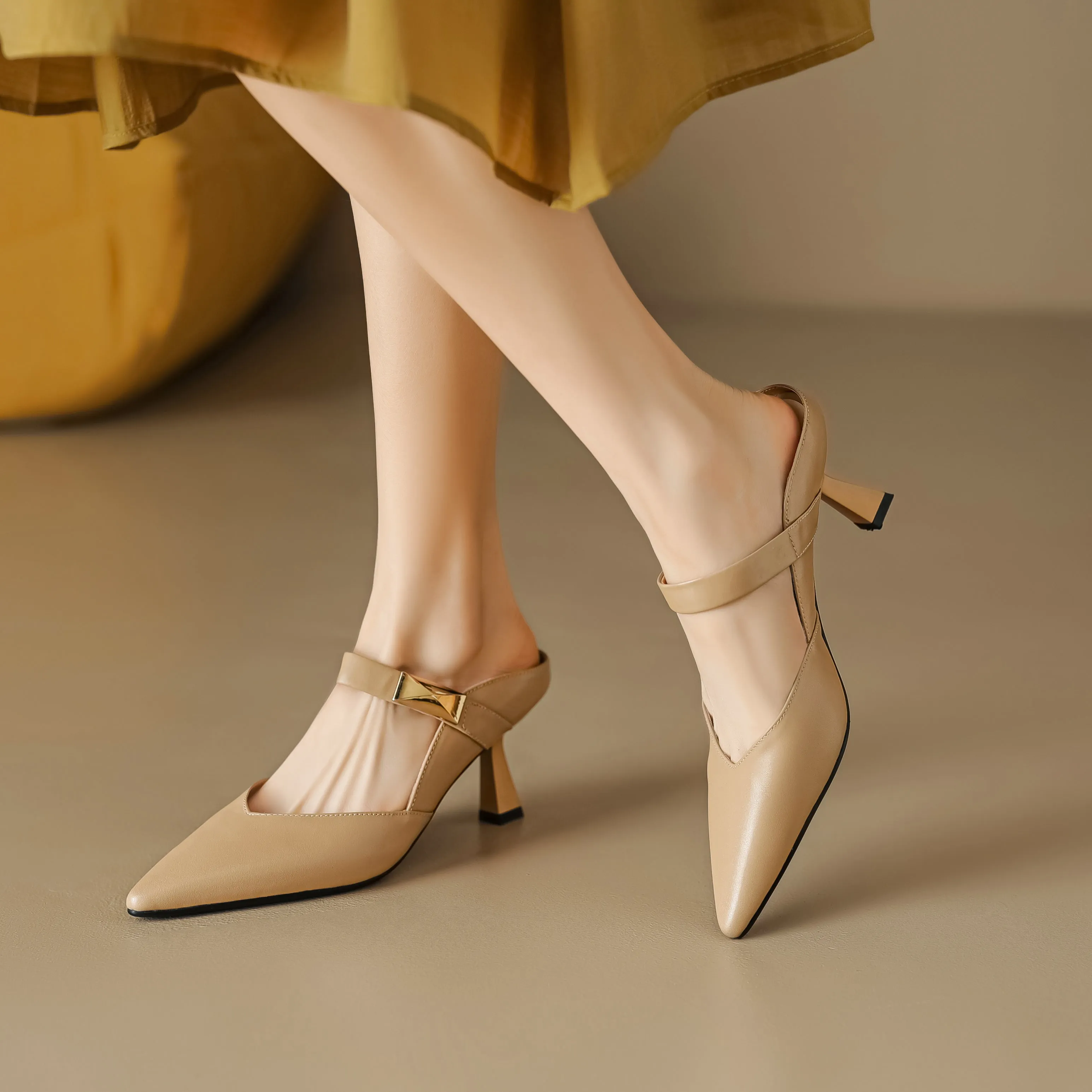Women's Handmade Leather Pointed Toe High Heel Stiletto Mule Shoes