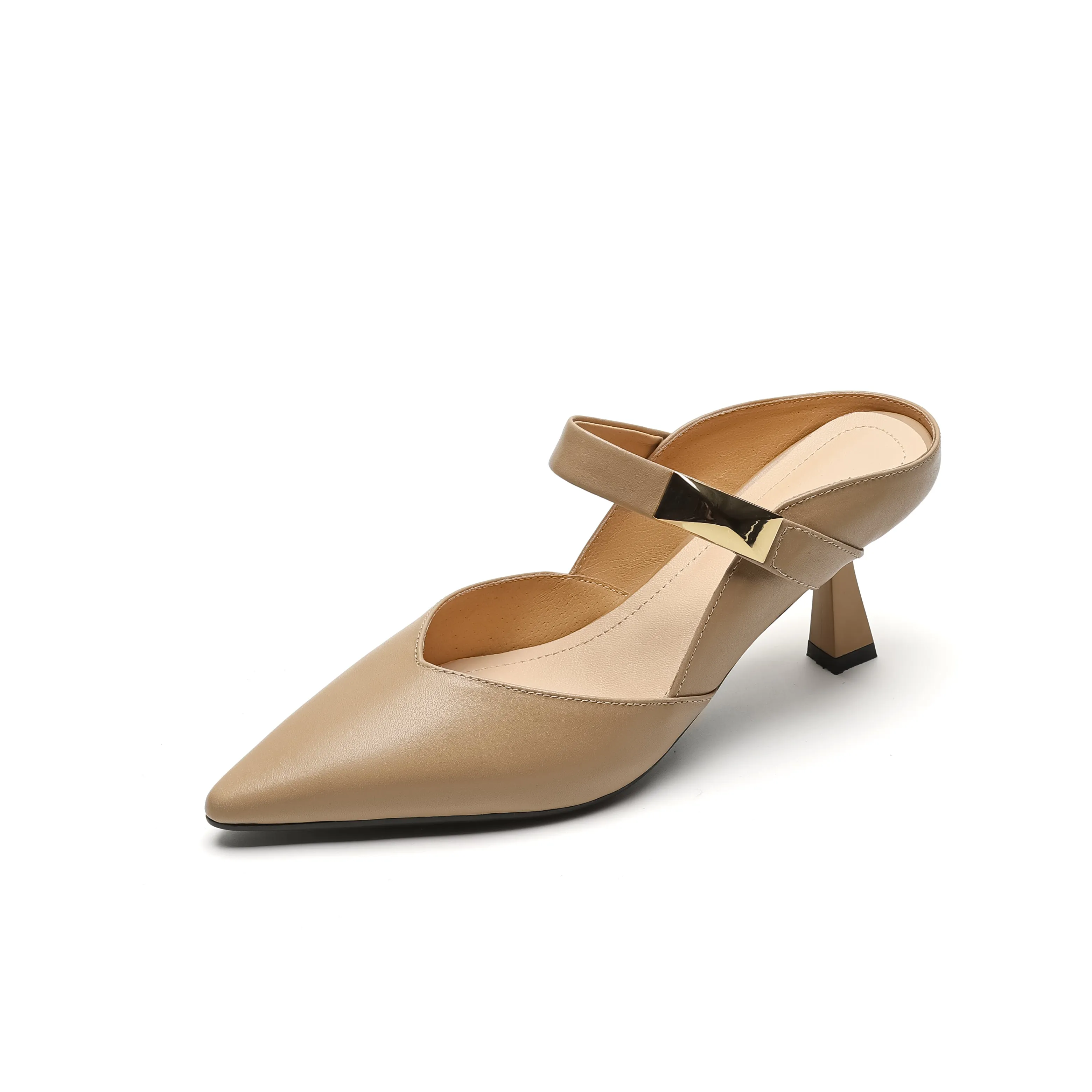 Women's Handmade Leather Pointed Toe High Heel Stiletto Mule Shoes