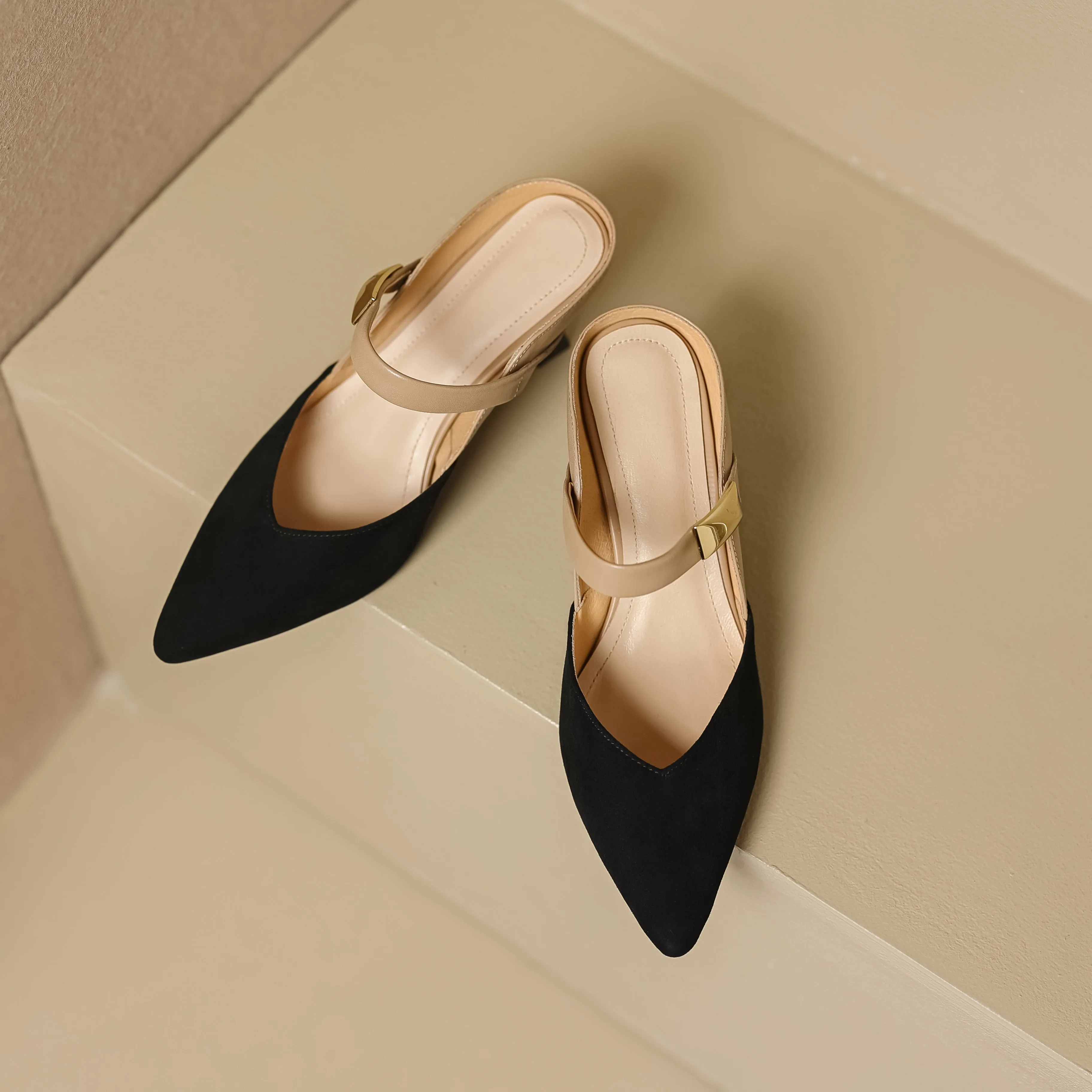 Women's Handmade Leather Pointed Toe High Heel Stiletto Mule Shoes