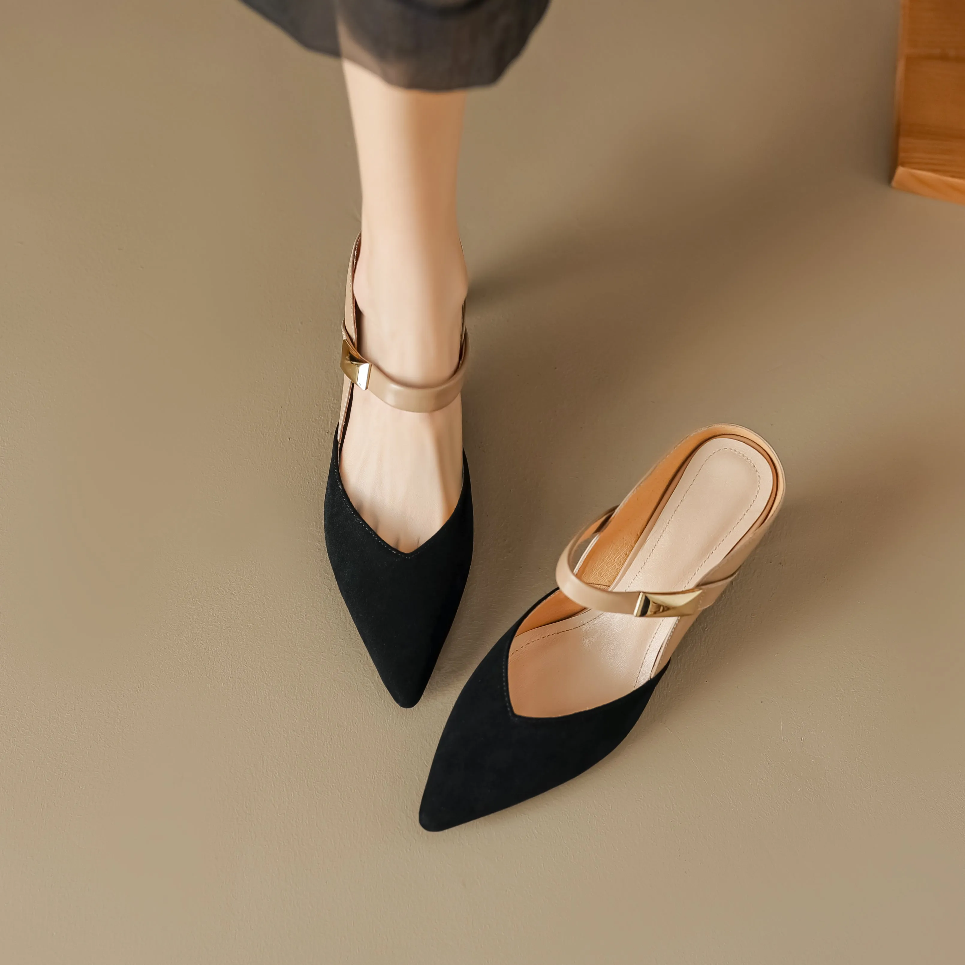 Women's Handmade Leather Pointed Toe High Heel Stiletto Mule Shoes