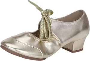 Women's Leather Tap Shoe Latin Dancing Shoes Flapper Shoes for Women 1920S Mid Heel Character Ballroom Dance Shoe