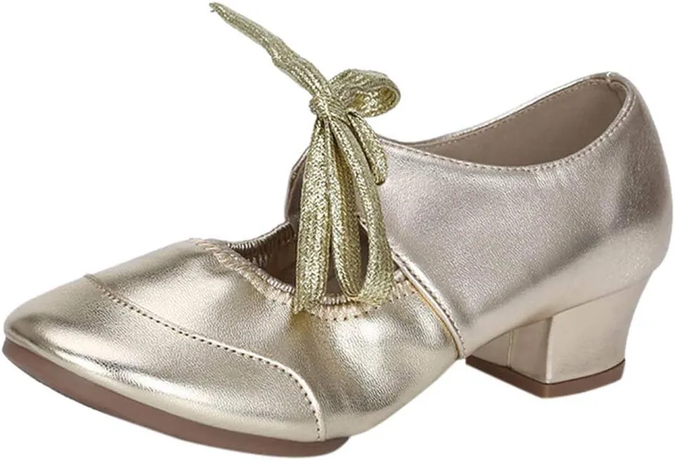 Women's Leather Tap Shoe Latin Dancing Shoes Flapper Shoes for Women 1920S Mid Heel Character Ballroom Dance Shoe