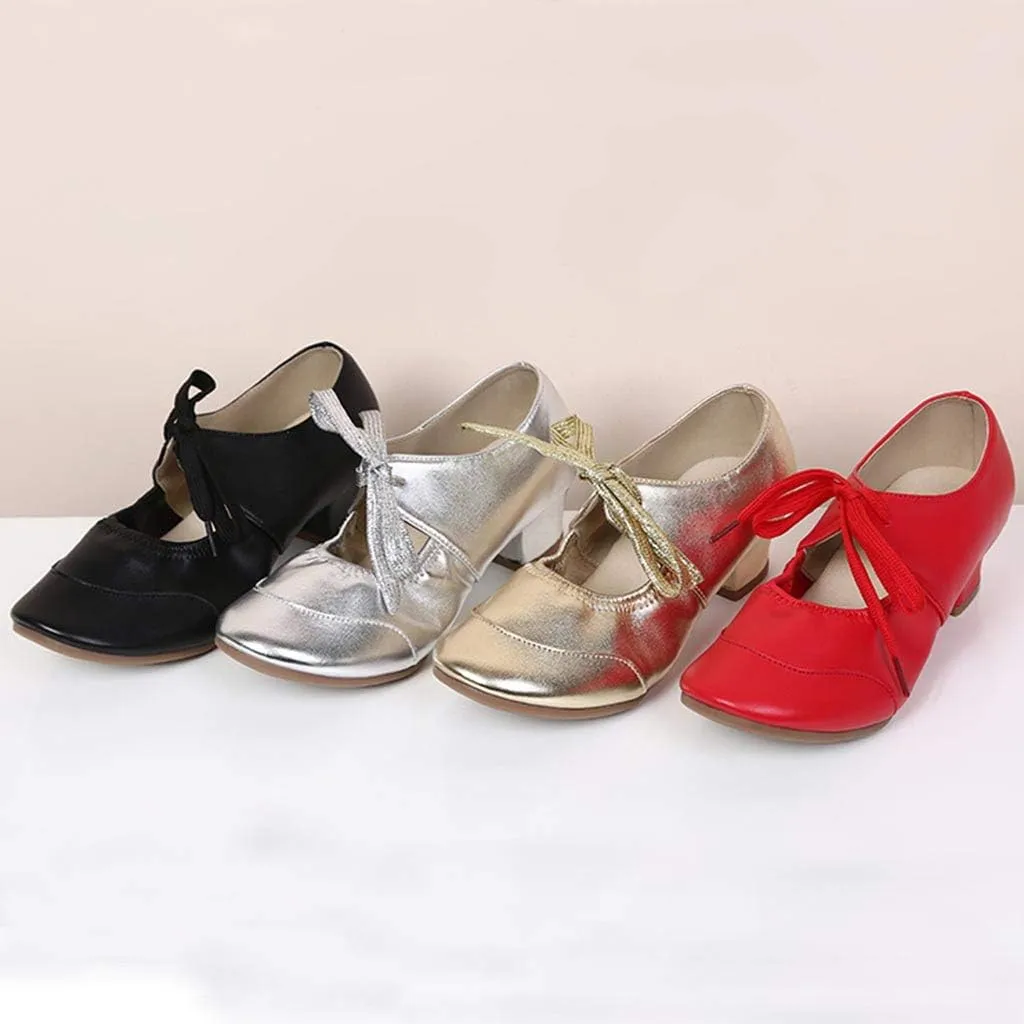 Women's Leather Tap Shoe Latin Dancing Shoes Flapper Shoes for Women 1920S Mid Heel Character Ballroom Dance Shoe