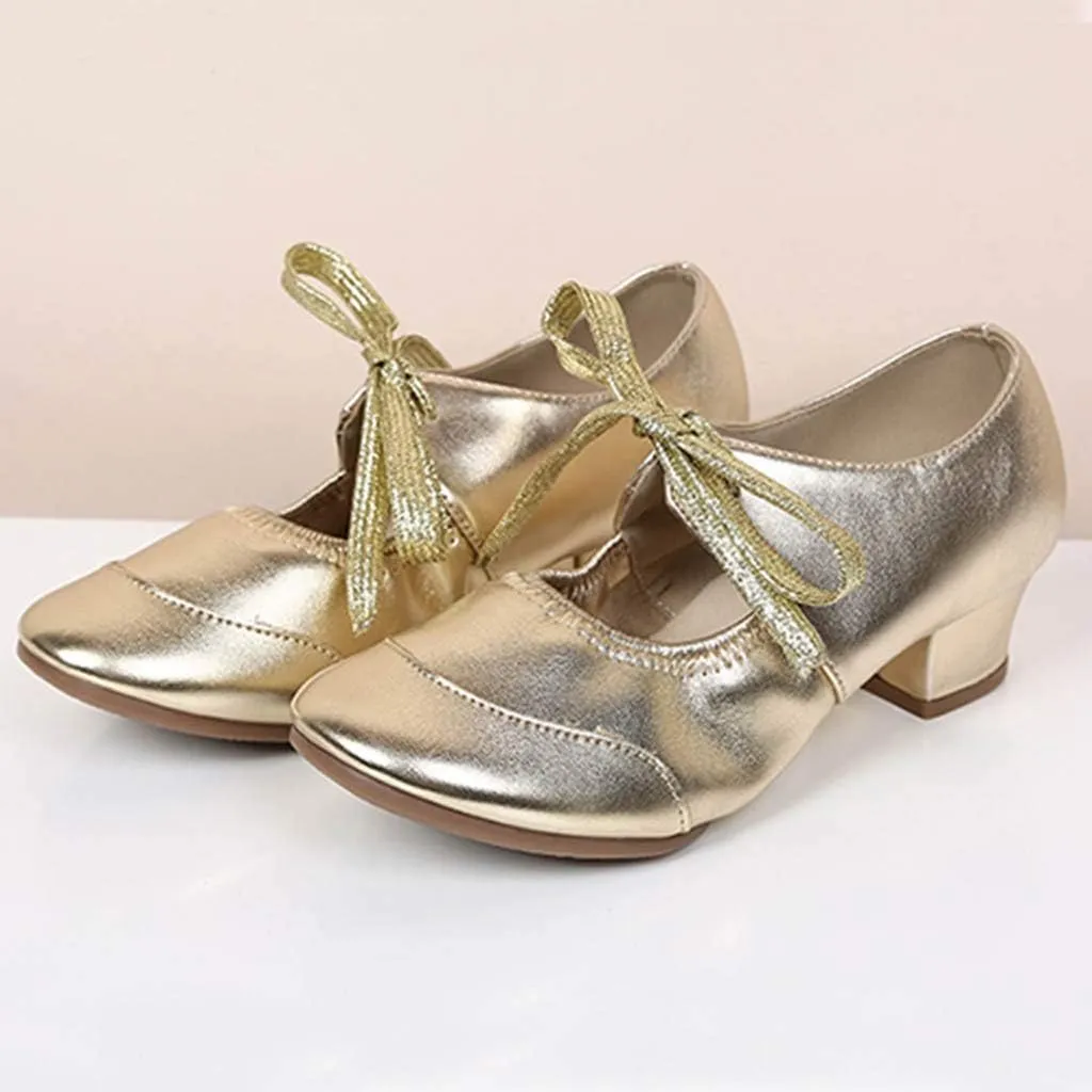 Women's Leather Tap Shoe Latin Dancing Shoes Flapper Shoes for Women 1920S Mid Heel Character Ballroom Dance Shoe