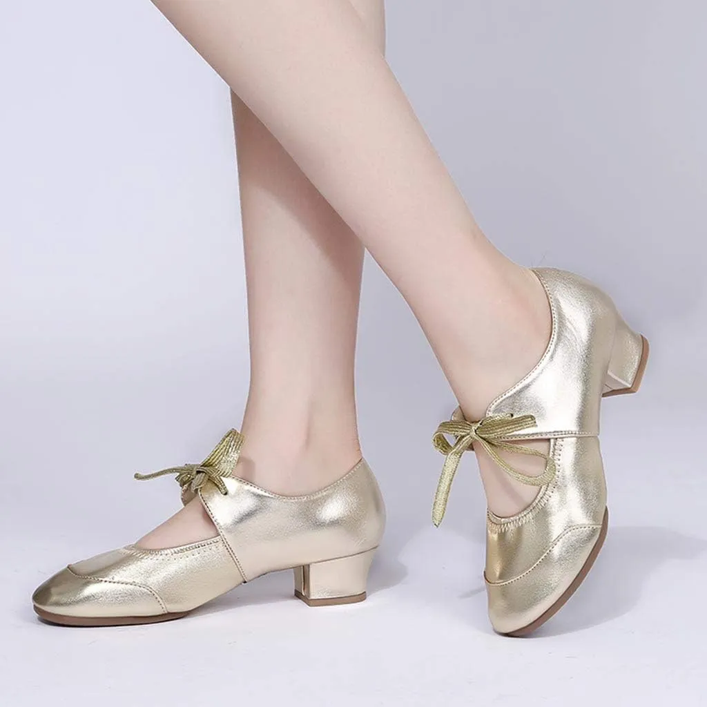 Women's Leather Tap Shoe Latin Dancing Shoes Flapper Shoes for Women 1920S Mid Heel Character Ballroom Dance Shoe