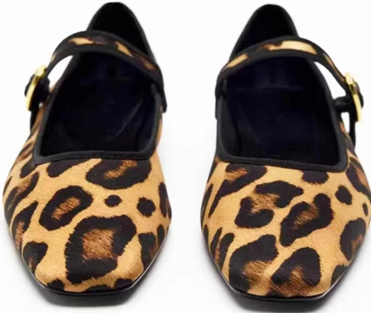 Women's Leopard Print Mary Jane Flats Square Toe Bow Tie Ballet Flats for Women Buckle Strap Comfortable Ballerina Shoes