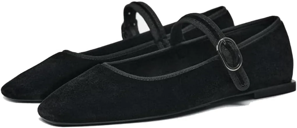 Women's Leopard Print Mary Jane Flats Square Toe Suede Ballet Flats for Women Buckle Strap Comfortable Fall Ballerina Shoes
