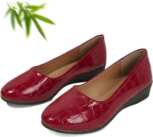 Women's Lightweight Leather Shoes, Shoes for Women Slip on Ladies Low Mid Heel Wedge Casual Work Dolly Ballerina Court Shoe