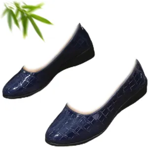 Women's Lightweight Leather Shoes, Shoes for Women Slip on Ladies Low Mid Heel Wedge Casual Work Dolly Ballerina Court Shoe