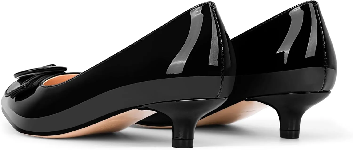 Women's Low Kitten Heel Pumps Pointed Closed Toe Buckle Slip On Office Comfort Shoes