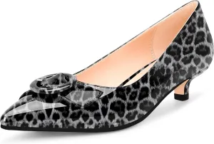Women's Low Kitten Heel Pumps Pointed Closed Toe Buckle Slip On Office Comfort Shoes