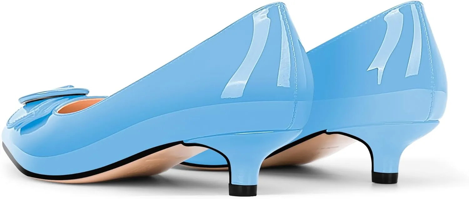 Women's Low Kitten Heel Pumps Pointed Closed Toe Buckle Slip On Office Comfort Shoes