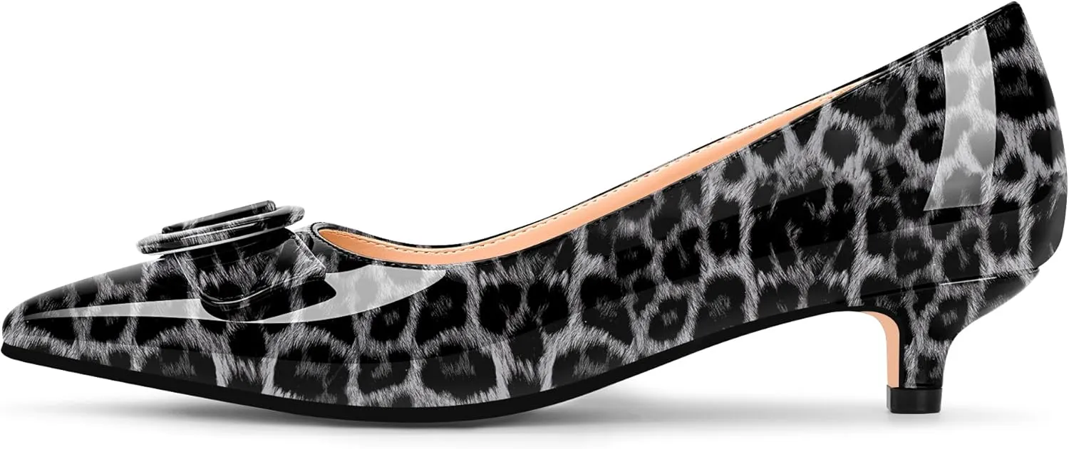 Women's Low Kitten Heel Pumps Pointed Closed Toe Buckle Slip On Office Comfort Shoes