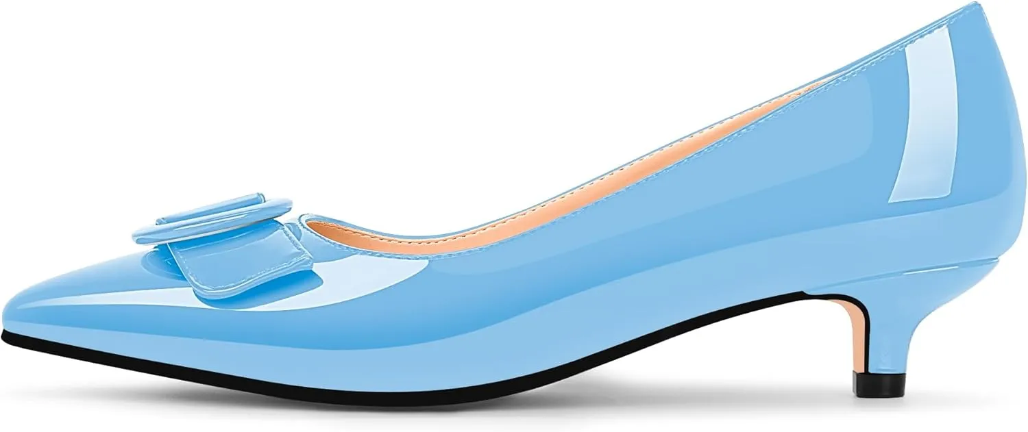 Women's Low Kitten Heel Pumps Pointed Closed Toe Buckle Slip On Office Comfort Shoes