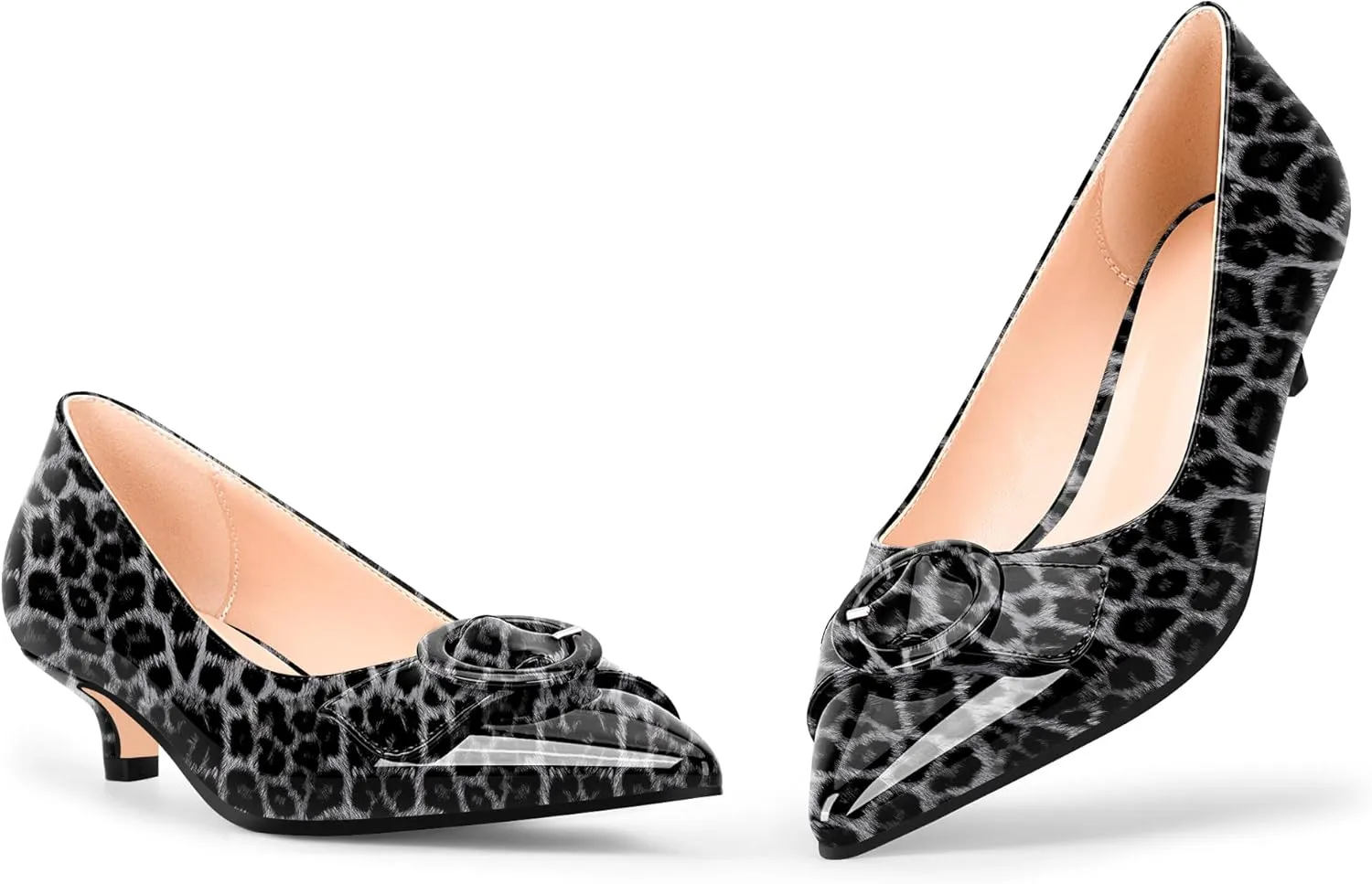 Women's Low Kitten Heel Pumps Pointed Closed Toe Buckle Slip On Office Comfort Shoes