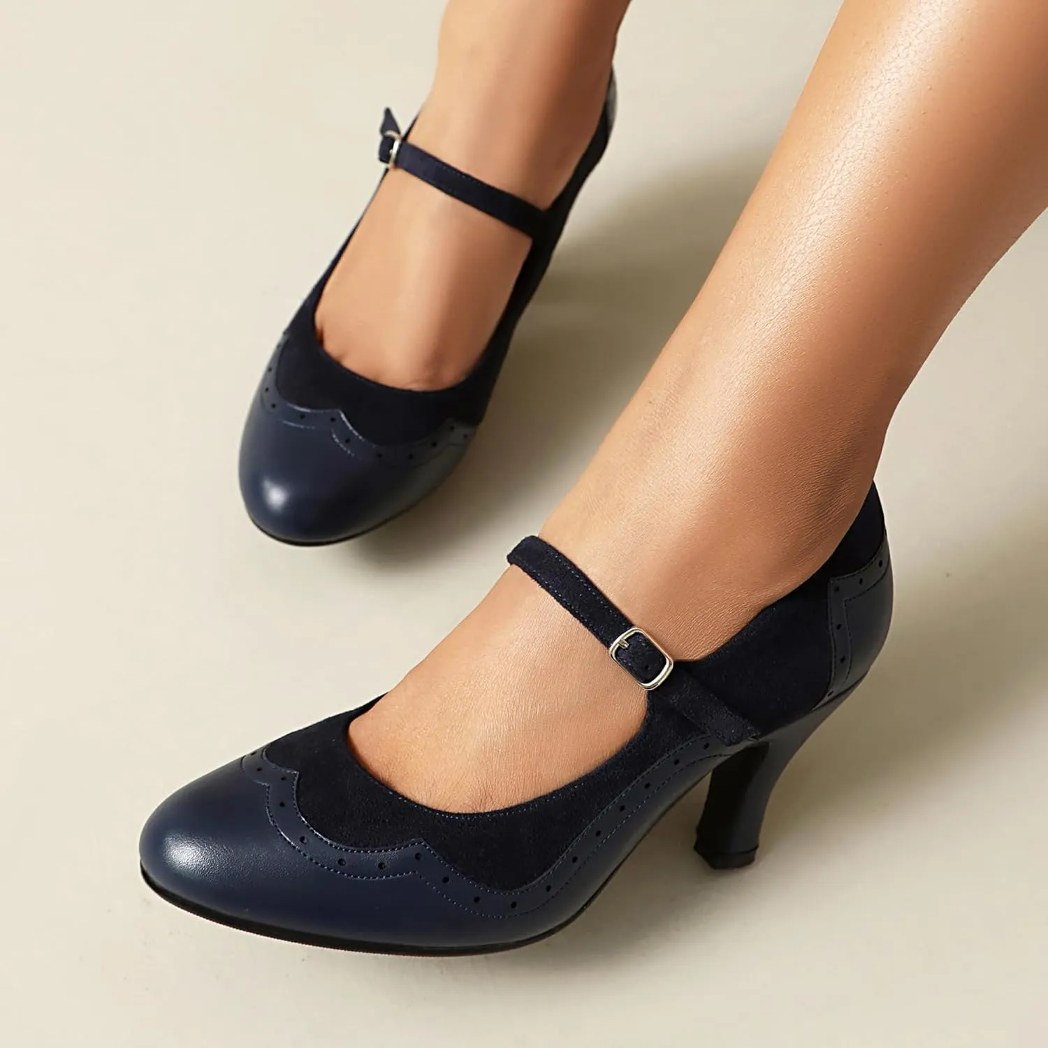 Women's Mary Jane Wingtip Rockability Close Round Toe Vintage 1950s Heels Oxford 1930s Ankle Straps Retro 1920s Victorian Pumps Shoes