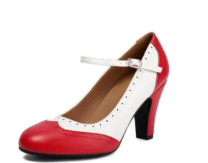 Women's Mary Jane Wingtip Rockability Oxford Two Tones Close Round Toe Vintage 1950s Heels Ankle Straps Retro 1920s Victorian Pumps Shoes