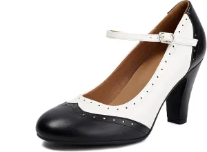 Women's Mary Jane Wingtip Rockability Oxford Two Tones Close Round Toe Vintage 1950s Heels Ankle Straps Retro 1920s Victorian Pumps Shoes