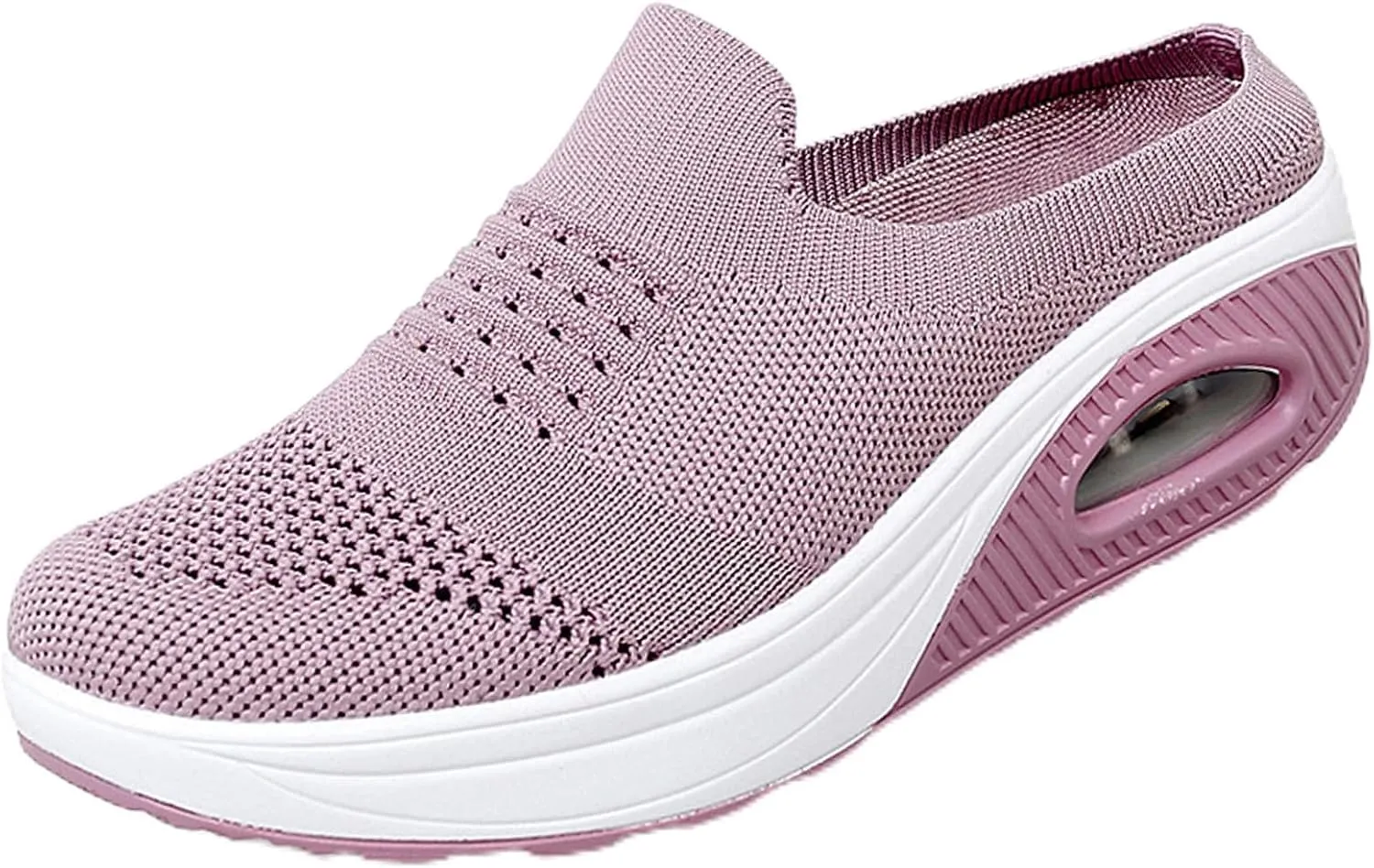 Women's Mesh Breathable Platform Air Cushion Mules Clogs Casual Slip-ons Open Back Walking Sneaker Slippers Arch Support Wedge Rocker Shoes