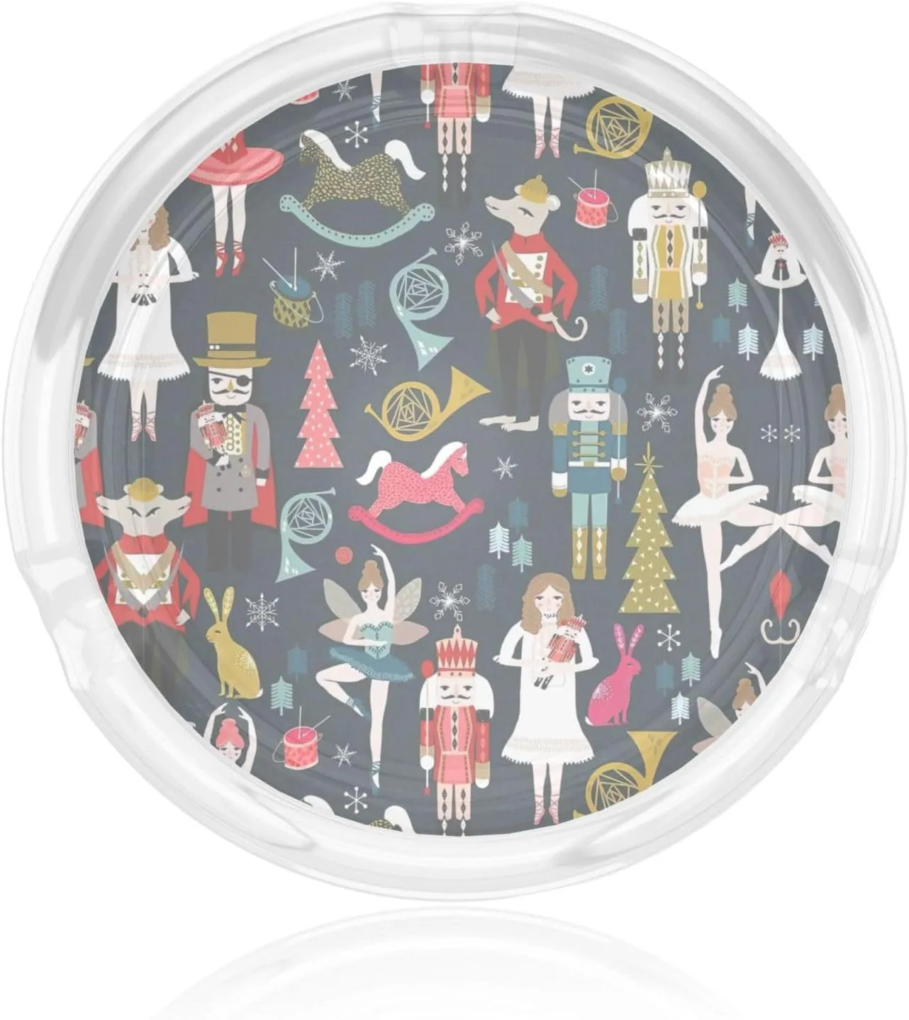 Women_s Nutcracker Ballet Xmas Dance Print Round Glass Ashtray 3.3in - Clear Crystal Cigarette Ashtray for Outdoor Patio, Home, Office