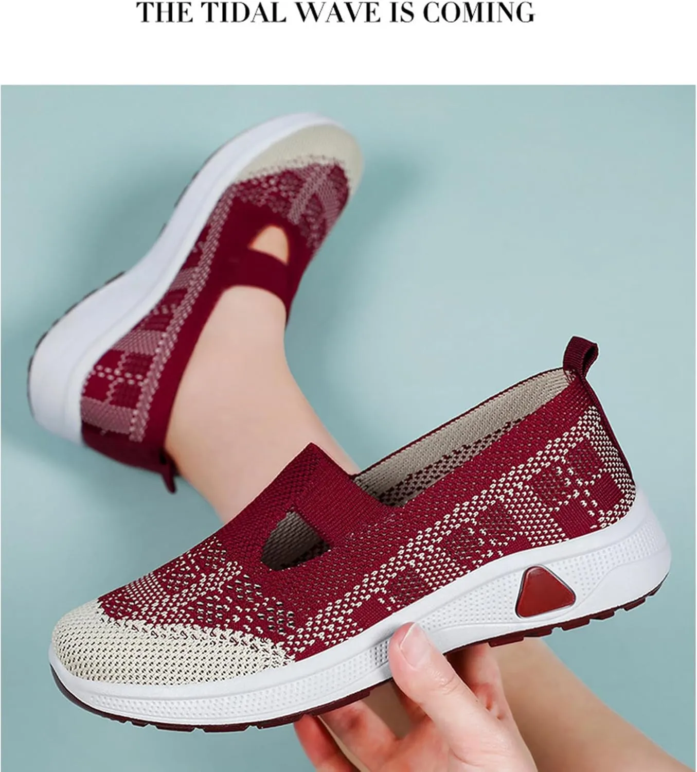 Women's Orthopedic Walking Shoes Lightweight Breathable Knitted Hollow Out Soft Sole Sneakers Summer Comfortable Slip On Round Toe Ballet Flats with Arch Support