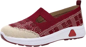 Women's Orthopedic Walking Shoes Lightweight Breathable Knitted Hollow Out Soft Sole Sneakers Summer Comfortable Slip On Round Toe Ballet Flats with Arch Support