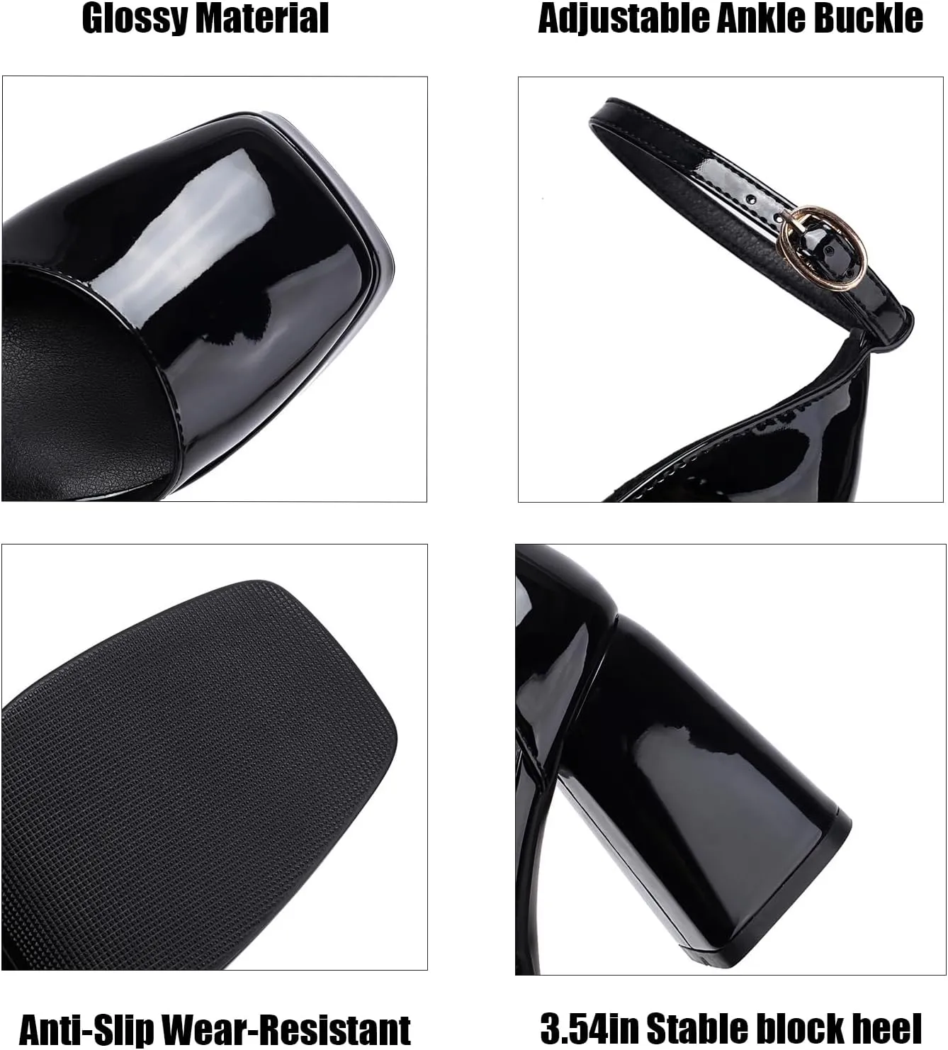 Women'S Patent Leather Platform Chunky Heel Pumps Sexy Closed Square Toe Ankle Strap Comfort Block High Heeled backless Dress Sandals For Dating Prom Party Wedding Evening