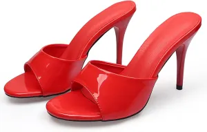 Women's Patent Leather Stiletto High Heel Sandals Round Open Toe Slip-on Sexy Wedding Prom Party Dress Slippers Sandals Grace Formal Office Business Slippers