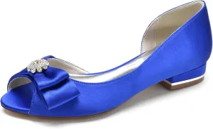 Women's Peep Toe Flat Pumps Satin Rhinestone Wedding Dress Shoes Evening Party Comfort Bridal Flats Slip-on Sandals