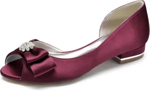 Women's Peep Toe Flat Pumps Satin Rhinestone Wedding Dress Shoes Evening Party Comfort Bridal Flats Slip-on Sandals
