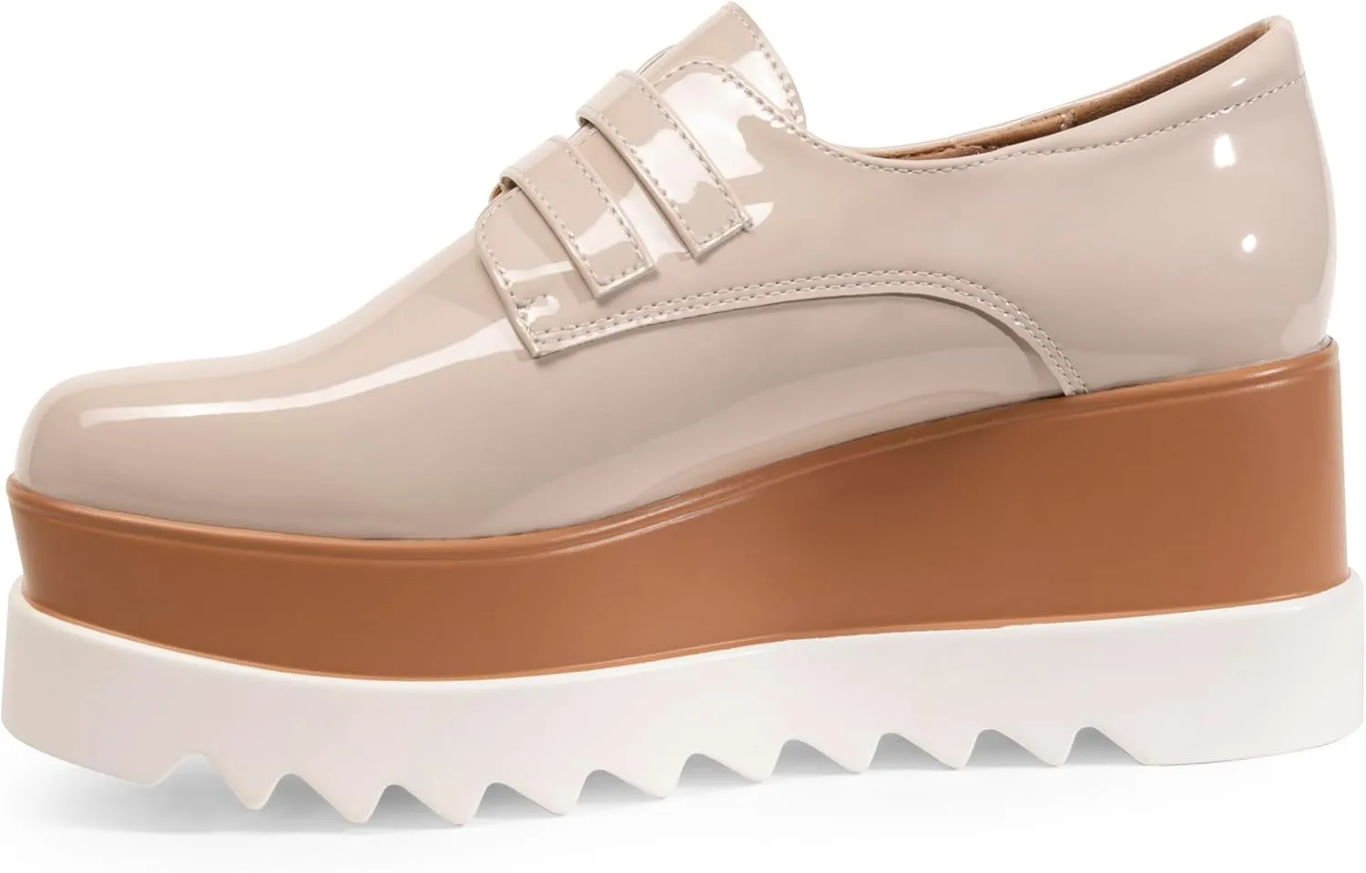 Women's Platform Oxford Shoes Classic Chunky Patent Leather PU Square Toe Wedges Casual Lace Up Sneakers