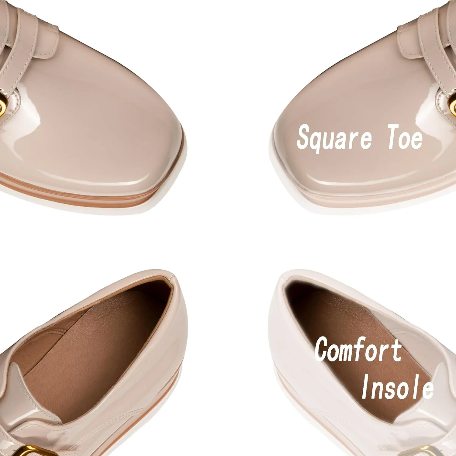 Women's Platform Oxford Shoes Classic Chunky Patent Leather PU Square Toe Wedges Casual Lace Up Sneakers