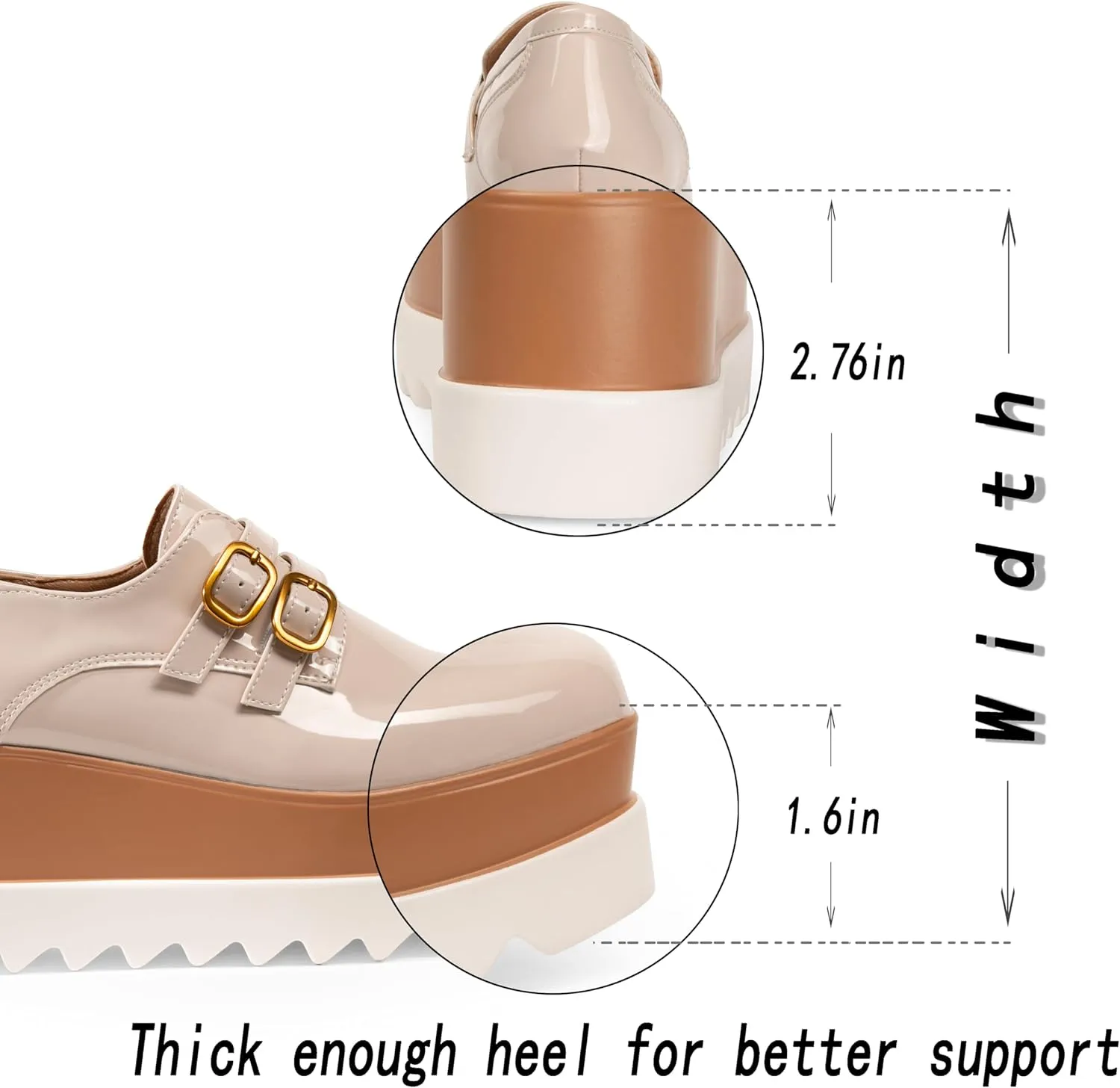 Women's Platform Oxford Shoes Classic Chunky Patent Leather PU Square Toe Wedges Casual Lace Up Sneakers