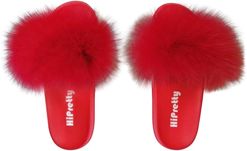 Women's Real Fox Fur Slides, Fluffy Fur Sandals for Indoor/Outdoor Comfort