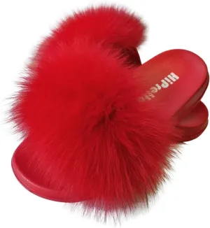 Women's Real Fox Fur Slides, Fluffy Fur Sandals for Indoor/Outdoor Comfort