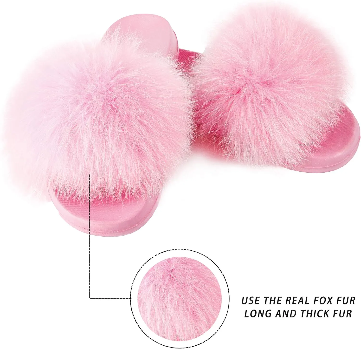 Women's Real Fox Fur Slides, Fluffy Fur Sandals for Indoor/Outdoor Comfort