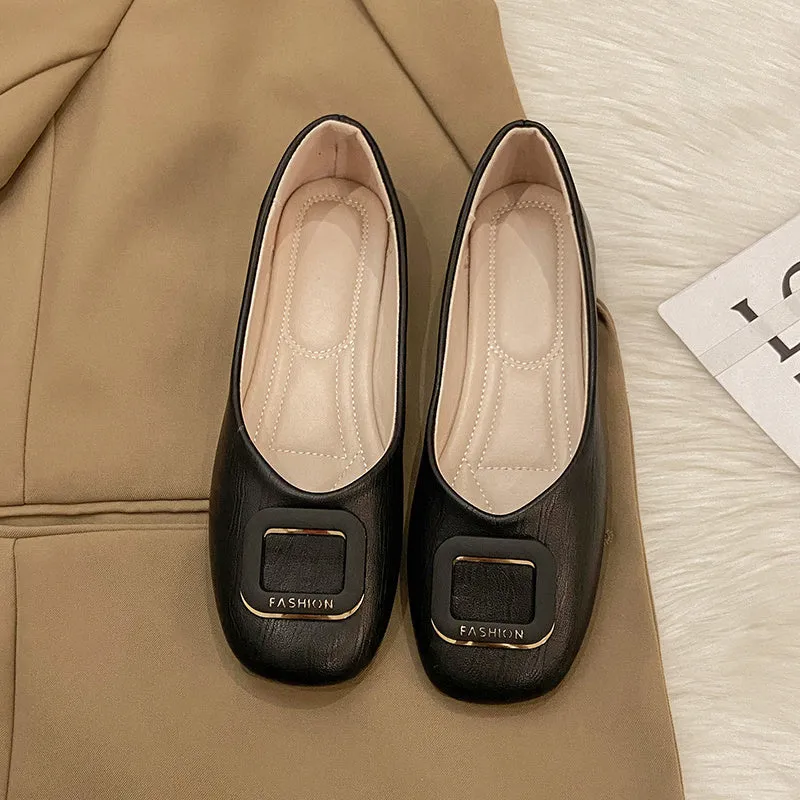 Women's Retro Square Head Pumps Soft Bottom Gommino