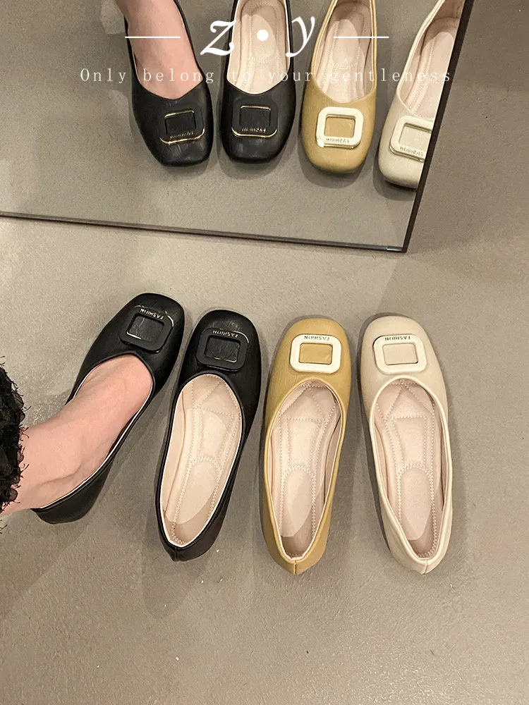 Women's Retro Square Head Pumps Soft Bottom Gommino