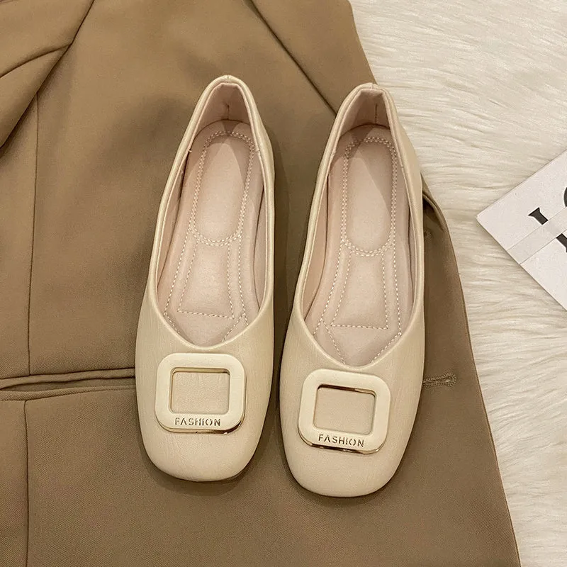 Women's Retro Square Head Pumps Soft Bottom Gommino